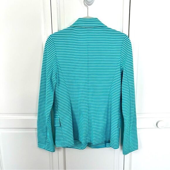 Talbots Cotton Blend Women's Spring Blazer Teal and White Striped Size Small EUC - Picture 3 of 7